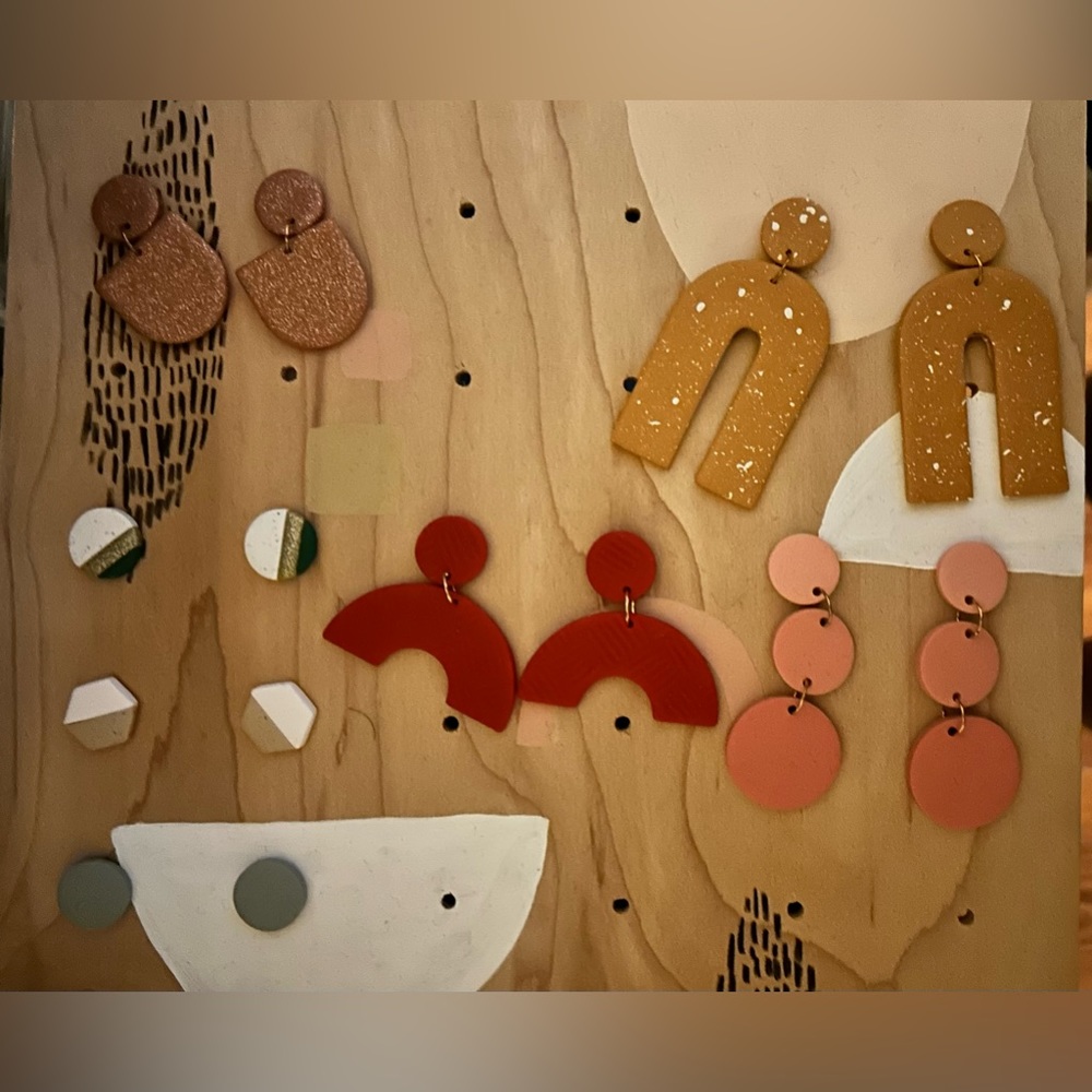 Clay earrings. Brand new. Each pair is $10 dollars or 2 pairs for $25.00 dollars